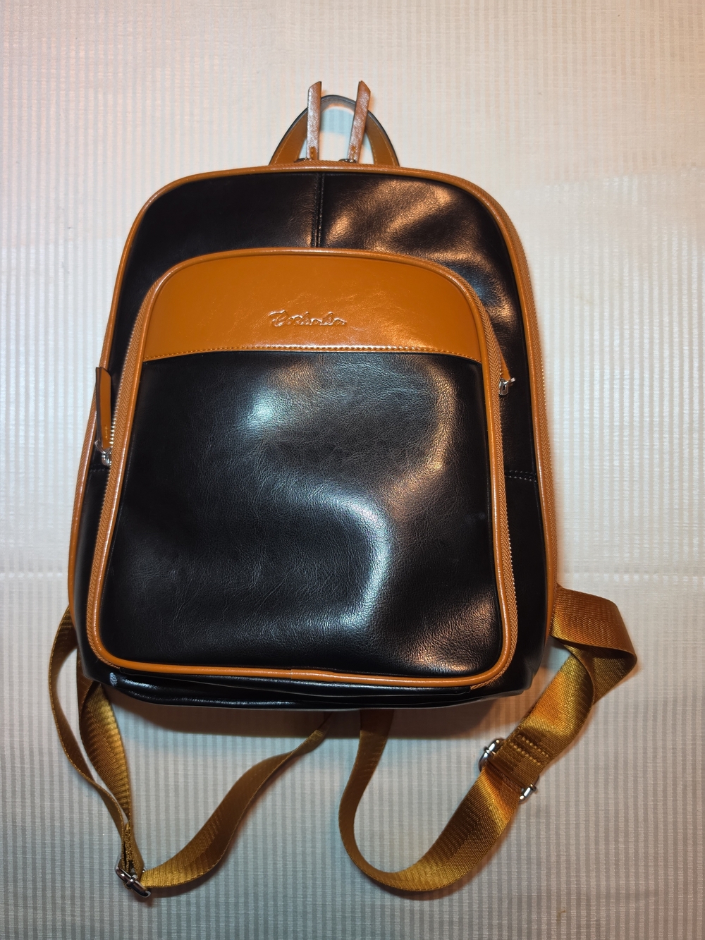 BOSTANTEN Two Tone Black Tan Backpack Leather Purse Laptop Tablet Bag Zip Around
